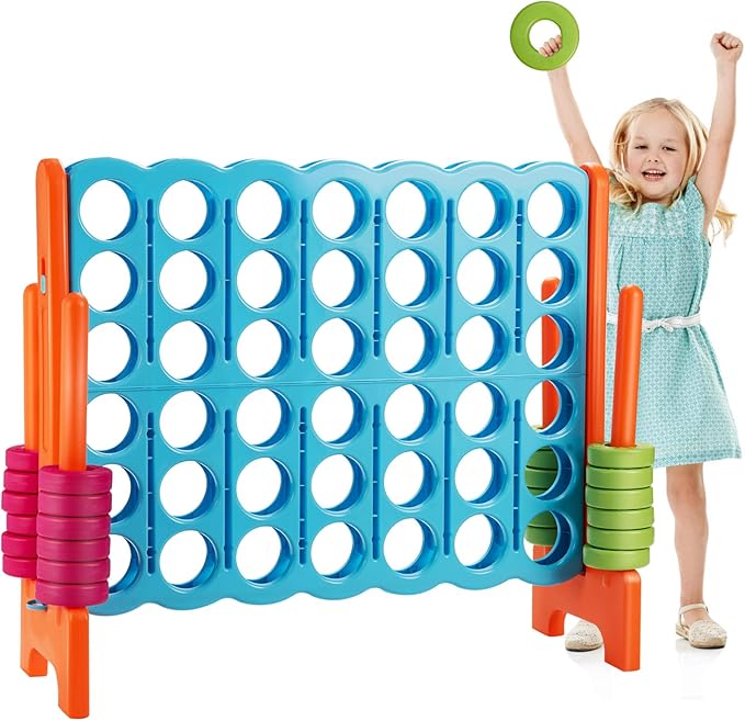 Costzon Giant 4-in-A-Row, Jumbo 4-to-Score Giant Game Set for Kids & Adults, Indoor Outdoor Yard Connect Game, 3.5FT Tall with 42 Jumbo Rings & Quick-Release Slider, Perfect for Family & Party Games