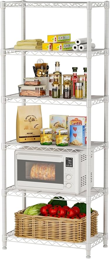 5 tire Shelves Storage Wire Shelving Unit Metal Shelf Adjustable Organizers Storage Shelving with Wheels for Bathroom Laundry Room Kitchen Pantry12โD x 22โW x 69โH White