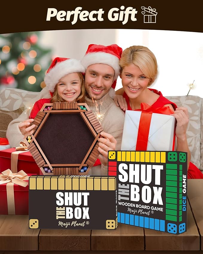 Dulex 2-8 Player Original Shut The Box Game, Math Dice Board Game for Family Night Classroom Travel, Wooden Classic Table for Group Kid Adult Senior Travel Party Bar Easy Quick and Fun