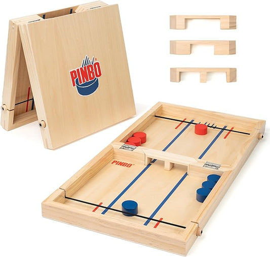 The Classic Slingshot Game | Fast Action Foldable 2-Player Tabletop Wooden Game for Kids & Adults | Great for Travel & Game Night | Three Gates Included