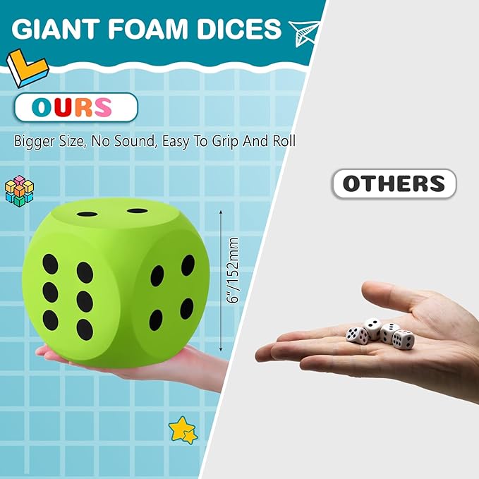 Shappy 6 Inches Foam Dice Fun Filled Large Educational Toy Kawaii Giant Dice Decorative Eva Foam Jumbo Cube Big Square Building Blocks for Game Nights Learning Sessions(Green,1 Pc)