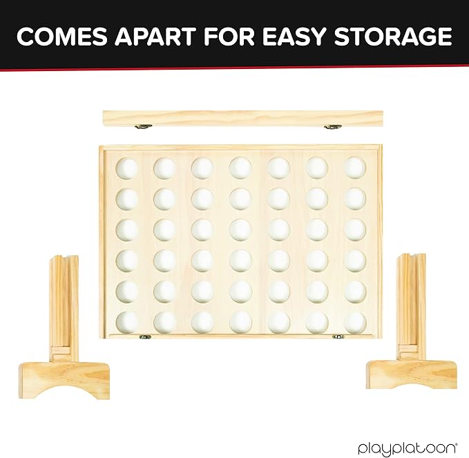 Play Platoon Giant Connect Game Outdoor, Join 4 in a Row with Coins, Case and Rules - Extra Large Yard Games for Adults and Family - Natural Wood