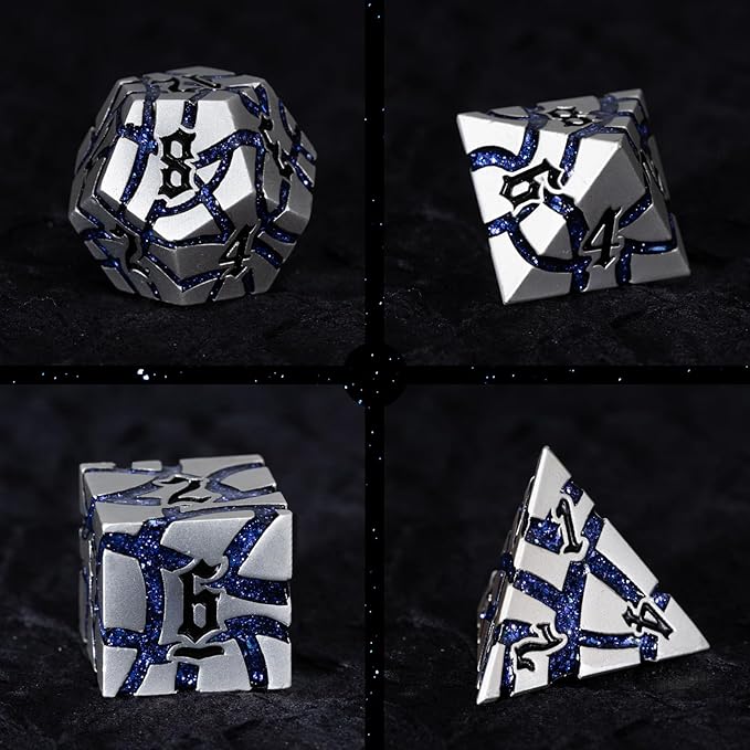 Dice Set D&D Dungeons and Dragons Dice D20 Metal DND Dice Set with Box, Polyhedral Role Playing Dice D12 D10 D% D8 D6 D4 for MTG RPG Board Games(Pearl Silver Purple)