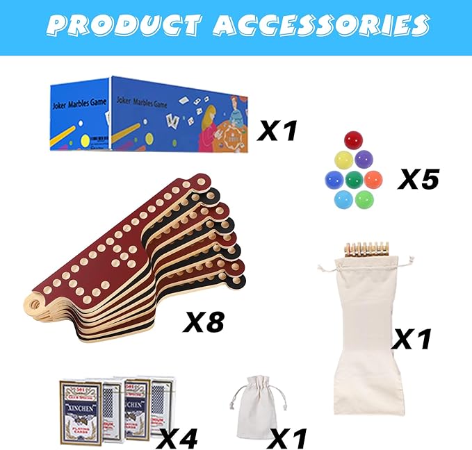 Interlocking Wood Jokers Board Game,2-8 Player Marbles and Jokers Game for Adults,Perfect Family and Party Gift with 4 Decks of Cards (Brown and Black)