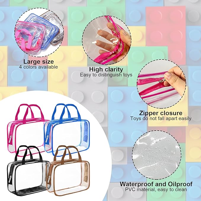 8 Packs Colorful PVC Toy Storage Bags Toiletry Bags Waterproof Kids Zippered Toy Organizing Bags for Building Blocks Puzzle Stationery Colorful
