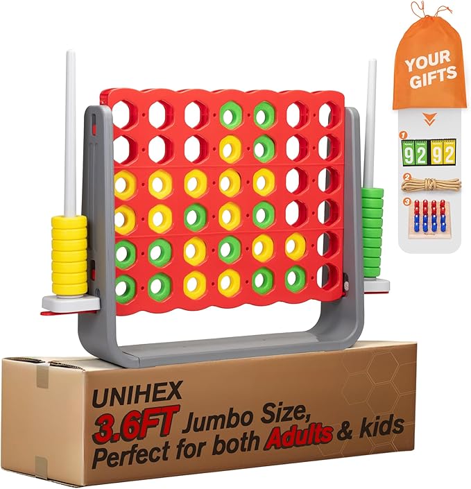 Unihex 3.6FT Tall Oversized Jumbo 4-to-Score Giant Game Set for Kids Adult Family Party Fun,4 in A Row Connect Game for Indoor Outdoor Backyard (Red)