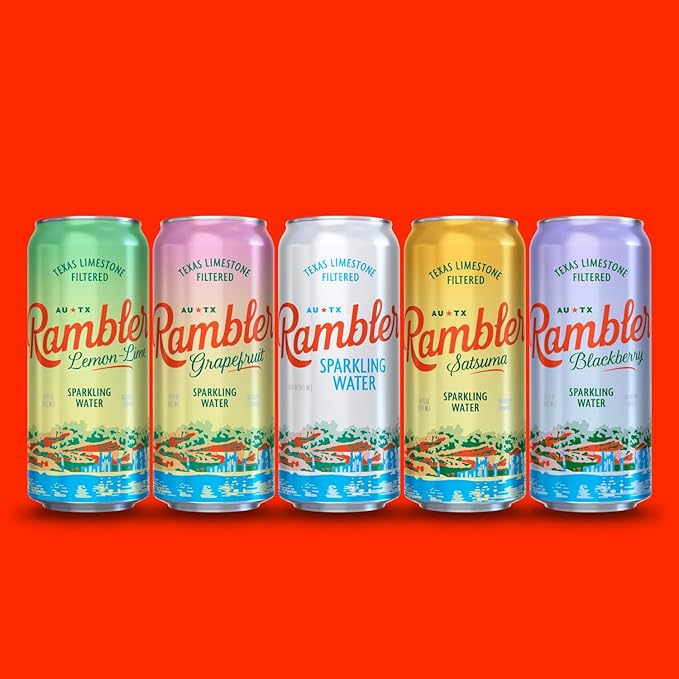 AUTX RAMBLER Sparkling Water, Texas Limestone Mineral Blend, Satsuma Flavor, 16-Ounce Tallboy Cans, 12-Pack