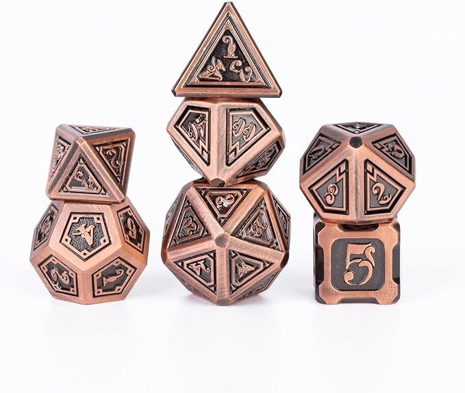7 pcs DND Dice Set Metal dice with Beautiful Gift Box Suitable for Dungeons and Dragons MTR PRG Tabletop Games (Bronze)