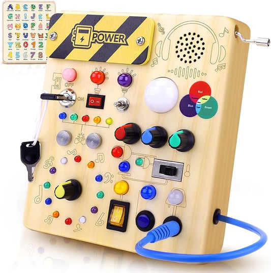 Busy Board,Montessori Toys for 1-3 Year Old Boys & Girls,Travel Educational Learning Activities for Toddlers,Sensory Toy for Kids with Autism (Busy Board v5)