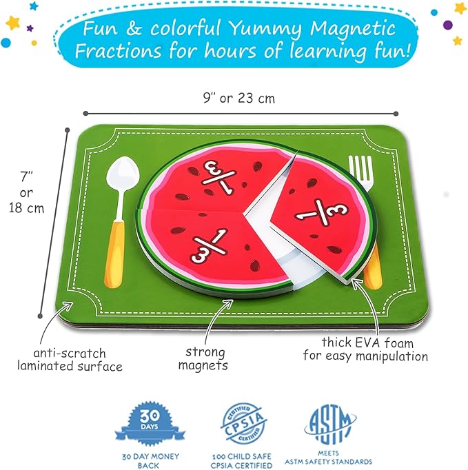 112 PCS Yummy Magnetic Fractions - Magnetic Fraction Tiles & Circles, Bars, Classroom Math Manipulatives, Fraction Manipulatives for Elementary Teachers 2nd, 3rd, 4th, 5th Grade - Simply Magic