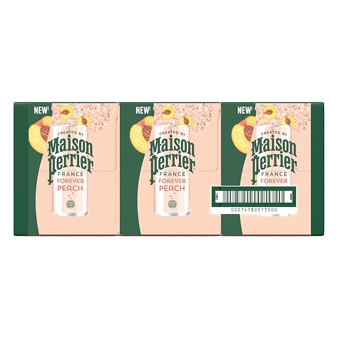 Maison Perrier Forever Peach Flavored Sparkling Water, 11.15 Fl Oz Cans, 8 Count, 3 Pack