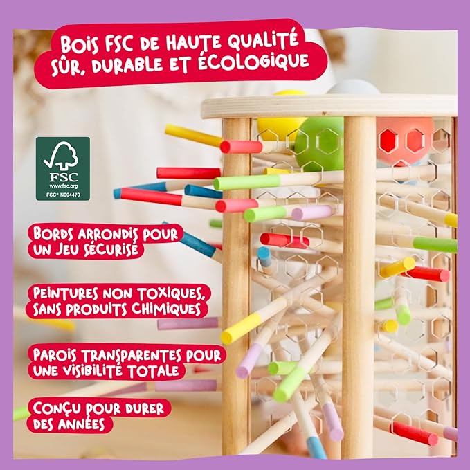 Nene Toys BALLFALL Jumbo โ Montessori Wooden Board Game for Kids 3 4 5 6 Years โ Colorful Sticks, Dice & Cards โ Fine Motor Skills Toy, Math & Counting Game โ Educational Gift for Boys Girls Ages 3-9