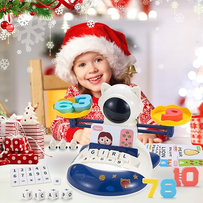 3 in 1 Math Game Toys for Kids 3-7, Preschool Alphabet Learning Toys with Spelling, Counting & Reading, Flash Cards Gifts for Boys & Girls