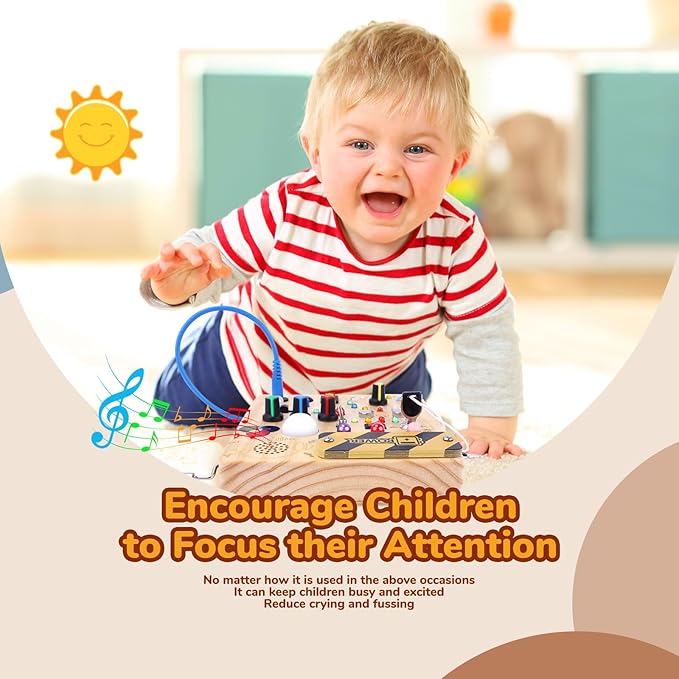 Busy Board,Montessori Toys for 1-3 Year Old Boys & Girls,Travel Educational Learning Activities for Toddlers,Sensory Toy for Kids with Autism (Busy Board v5)