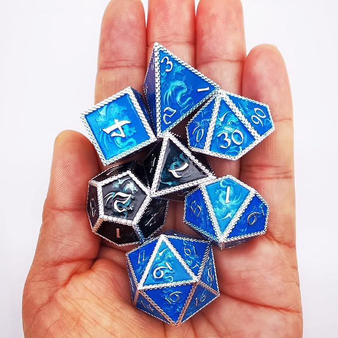 HAOMEJA Color Changing Temperature Metal Dragons DND dice Set D&D dice Set Role Playing Dice Apply to Dungeons and Dragons Black Transition Blue