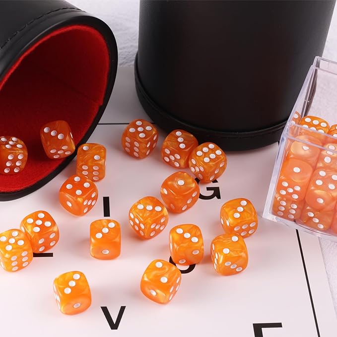 Pearl Pattern 6 Sided Mini Dice Set, 36pcs, with Orange Gaming Box