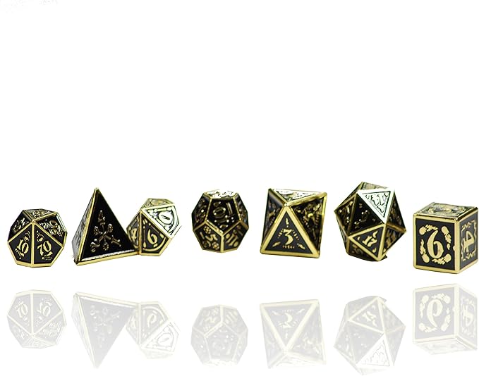 Metal Dice Set Collection for DND and All TRPG Games (Nightwatch, Gold 7 Set)