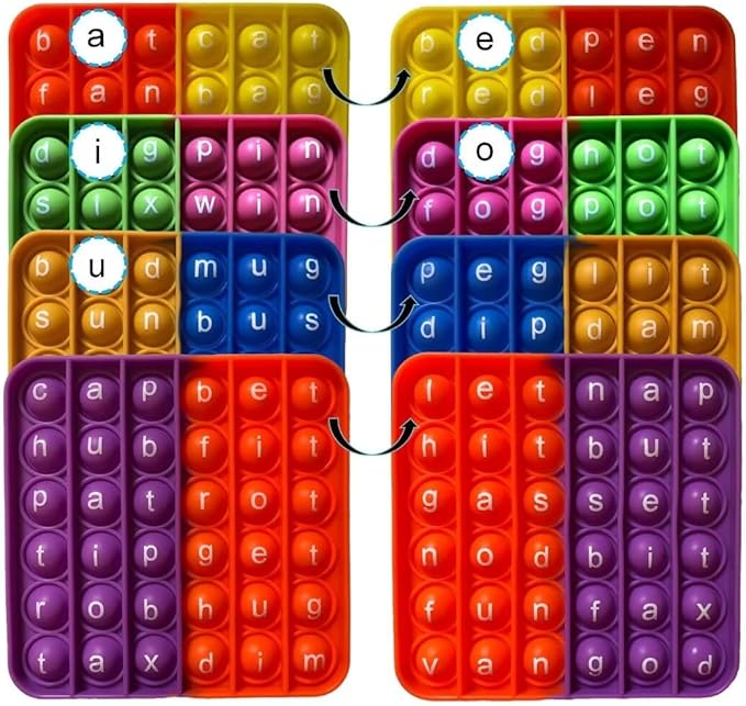 Word Poppers CVC Word Games, Sight Words Fidgety Board Phonics Reading Spelling, Kindergarten Learning Activity, Montessori Sensory Educational Toy for Kids, Preschool Classroom Must Haves