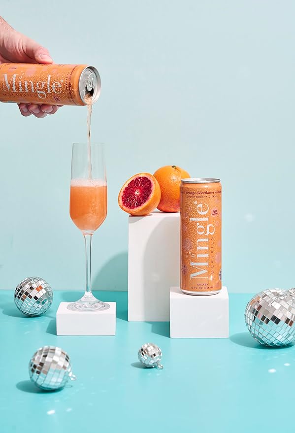 Mingle Mocktails Non Alcoholic Cocktails | Blood Orange Elderflower Mimosa 24 Can Pack