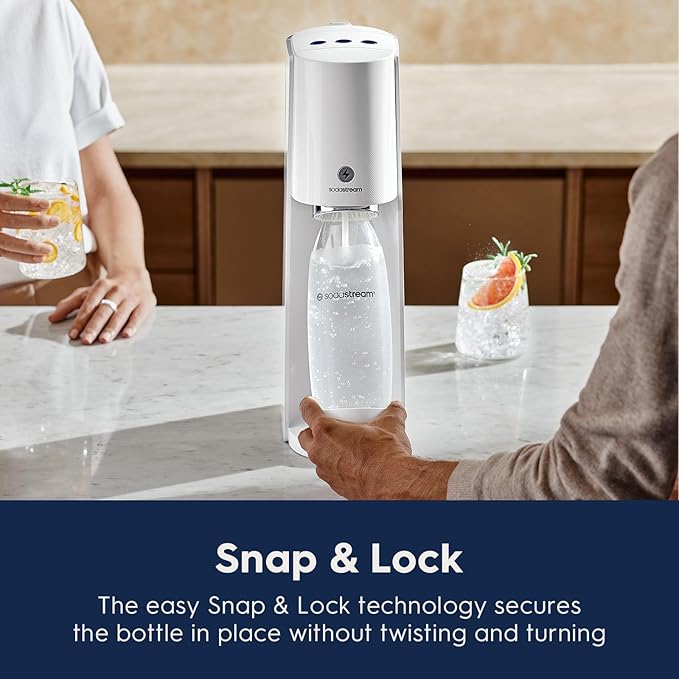 SodaStream E-TERRA Sparkling Water Maker Bundle (White), with CO2, Carbonating Bottles, and bubly Drops Flavors