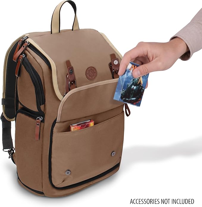 ENHANCE Designer Edition TCG Backpack - MTG Deck Bag Card Binder Space, TCG Deck Box Storage, MTG Playmat Holder - Card Storage Compatible with Magic the Gathering, Pokemon, Lorcana (Canvas Tan)
