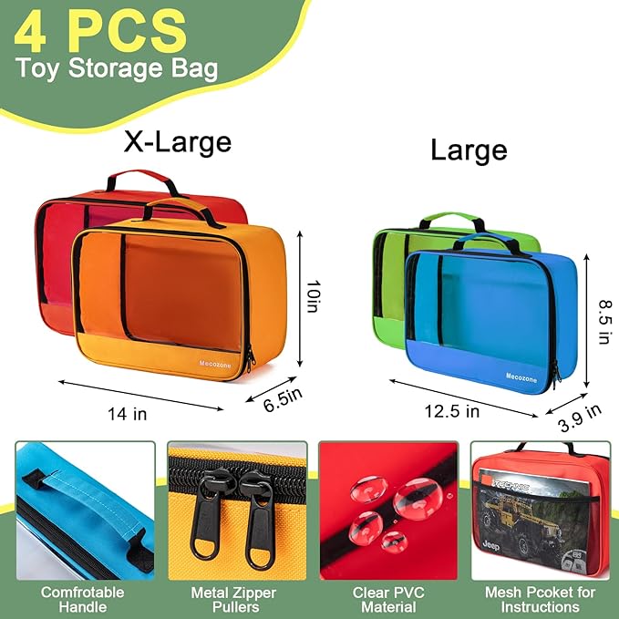 4 PCS Toys Storage Bag, Classic Bricks Building Set Storage Bag, Toy Organizer Bags for Building Toys, Puzzles, Large X Large Size