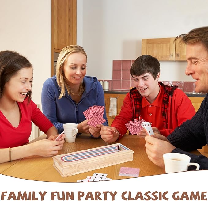 Wooden Cribbage Board Game Set, Premium Wooden Board with with Storage Drawer and Metal Pegs, Strategy Card Game Cribbage - Travel Portable Cribbage Game Sets for Family