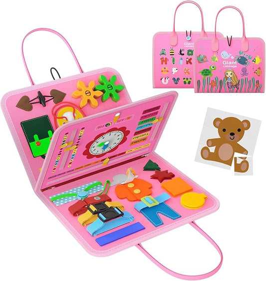 Busy Board Trave Toys for Toddlers 1 2 3 4, Girl Birthday Gift Preschool Learning Activities Educational Toys, Montessori Toys for 2 3 4 Year Old Girls Gift, Pink Mermaid