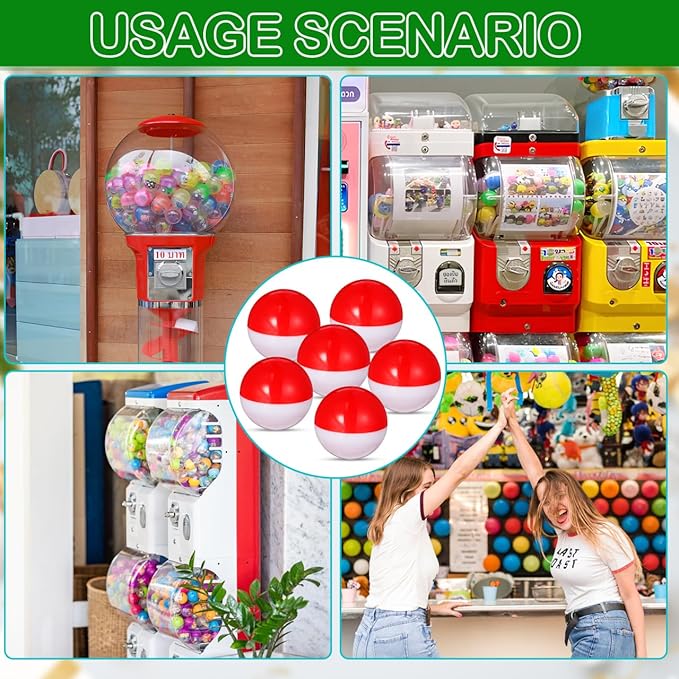 GLEAVI 20Pcs Gumball Vending Machine Capsules: 2 inch Empty Round Capsules Plastic Containers for Birthday Party Easter Chritsmas(Red and White)