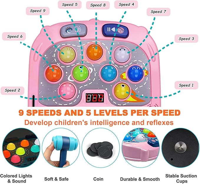 Hammer Mole Game,Toys for 3-12 Year Old Boys and Girls,Whack Game Toy for Toddlers,Birthday Gifts for 3 4 5 6 7 8+ Girls Kids,Interactive Educational Toys with Sound and Light,PK Mode with 2 Hammers