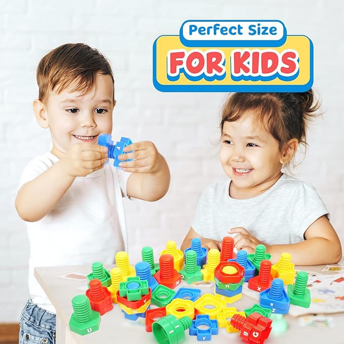 Letters Learning Matching Game | Fine Motor Skills Toy Set for Toddlers | 26 Alphabet Learning Toys with 52 pcs Nuts and Bolts Sorting & Stacking Toys, ABC learning Educational Montessori Toy for Kids