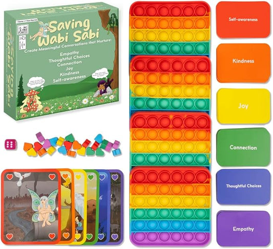 The Fidget Game Saving Wabi Sabi -130 Fun Conversation Cards & Challenges for Families, Non-Competitive Team Game, Fidgets & Questions for Family Game Night - Ideal for Kids & Adults