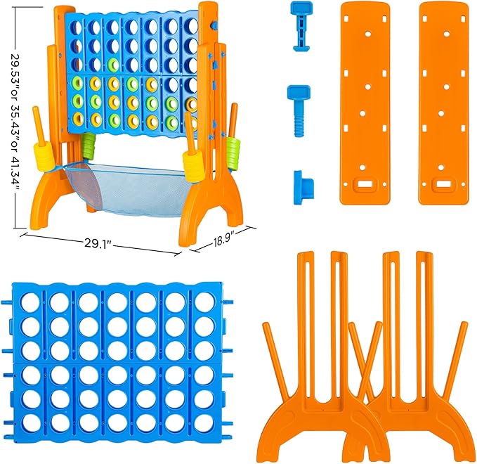 Ayeboovi Giant 4-in-A-Row, Jumbo Connect Game with Adjustable Height, Yard Game for Kids and Adults, 4-to-Score Family Game with Mesh Pocket