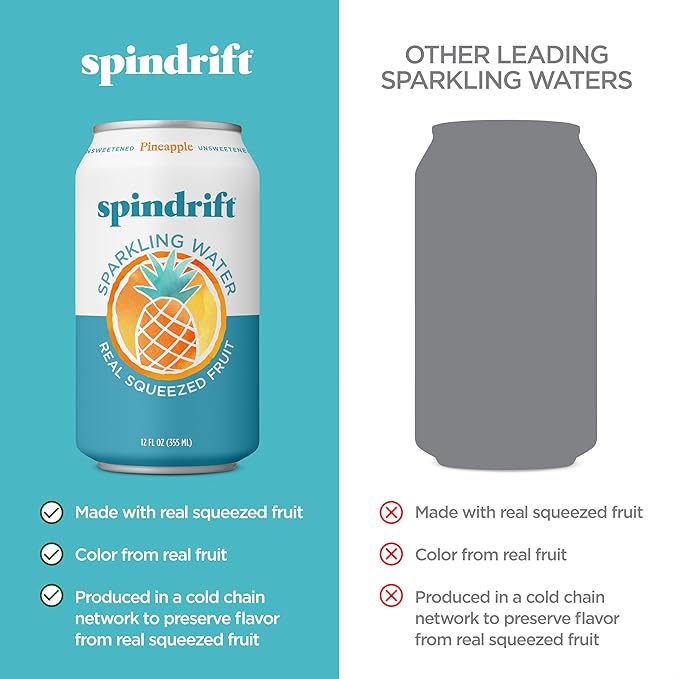 Spindrift Pineapple Sparkling Water Can 12 Ounce (Pack of 24)