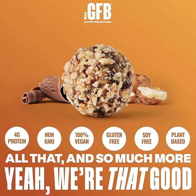 The GFB Dark Chocolate Hazelnut Protein Bites - Gluten Free, Plant Based, Non GMO, Sustainably Made – Ridiculously Tasty, Healthy, Vegan, Protein Energy Balls, 4 oz (6 Count)