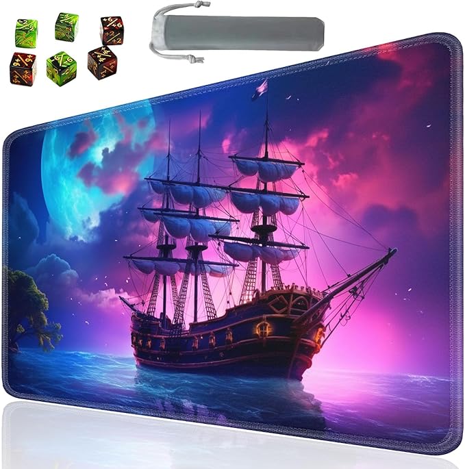 Board Game for TCG Playmat Table Mats Games Size 60X35 cm Mousepad Compatible for MTG RPG CCG Trading Card Game Play mats with 6 Dice (Playmat 149) Vintage Sailing Ship