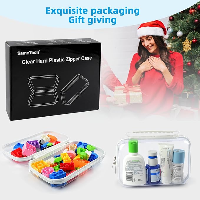 SameTech Hard Pouch, 2pcs Clear Hard Shell Zipper Case, Clear Plastic Storage Box Containers Small Toiletry Bag for Small Items, Toys, Building Blocks, Puzzles, Cosmetics & Stationery
