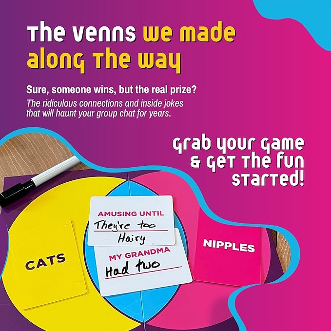 VENNS WITH BENEFITS – Fun Board Game About Venn Diagrams for 3+ Players, Teens & Adults, Perfect for Friends & Family Game Nights