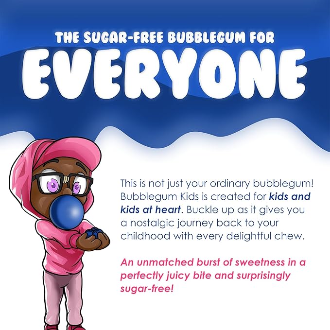 Bubblegum Kids Sugar Free Gum - For Kids and Adults - Vegan Friendly - Retro, Parent Approved Bubble Gum with Burst of Sweet Flavor - Barry's Scary Berry (Berry 6-Pack)
