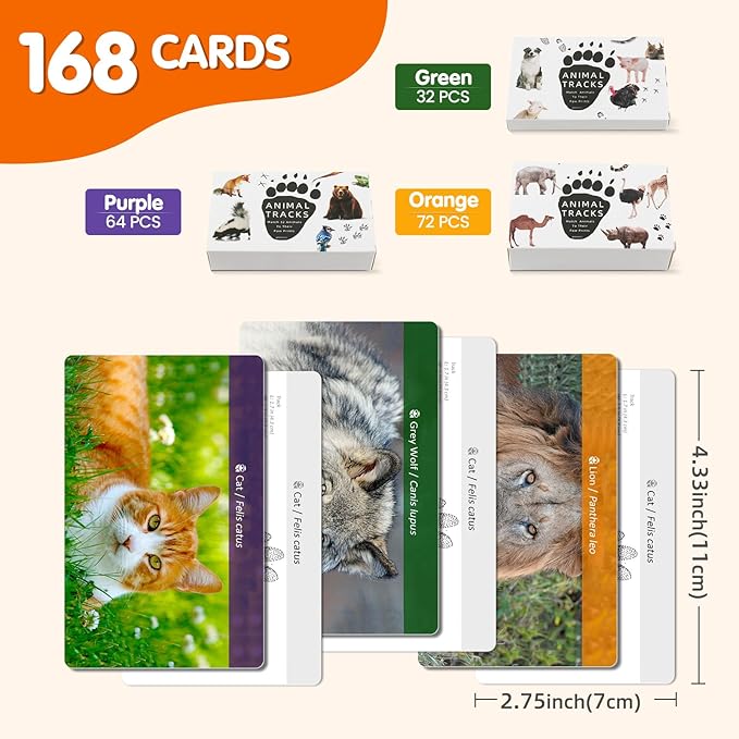 MEROCO Safari Animal Tracks Card Game, Farm Animal Flash Cards, Matching Game - Kids Science Learning Educational Toys for Homeschool, Preschool, Autism - 3 Years Old & Up