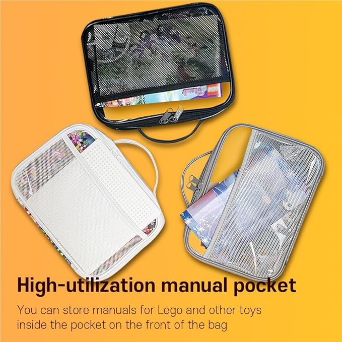 holay 4 Packs PVC Zippered Blocks Set, Toy, Clay, Board game Storage Organizer Case (Name Tag, Manual Pocket) (White, Small, Large)