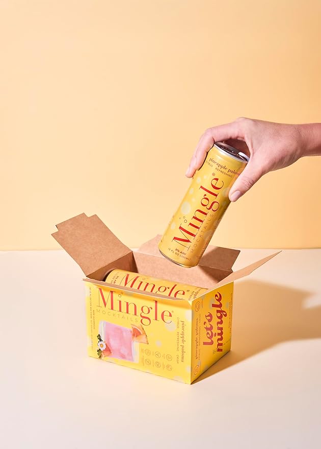Mingle Mocktails Pineapple Paloma, Premium Non-Alcoholic Drinks, Tangy and Sweet Pre-Mixed Drinks, Healthy Alternatives, Canned Mocktails, 12 fl. oz. Cans, Pack of 12