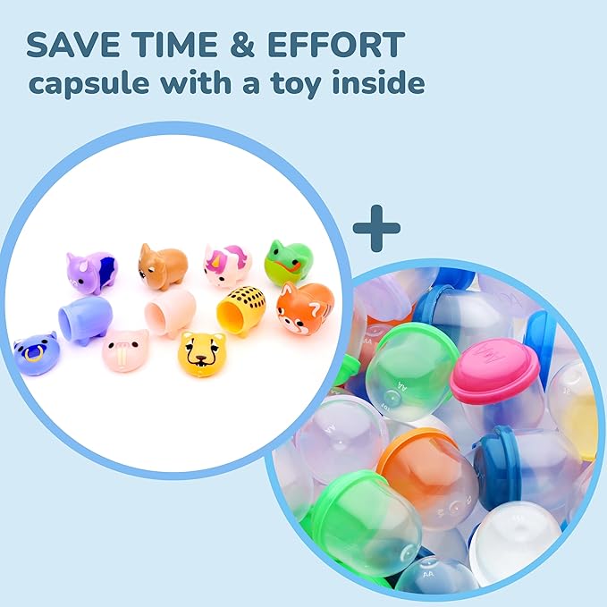 Entervending Farm Animal Figurine Toys in Capsule - 50 Pcs -1.1 Inch Plastic Capsules with Assorted Pets & Animals Mini Figurines for Kids - Easter Basket Stuffers - Toy Vending Machine Refill