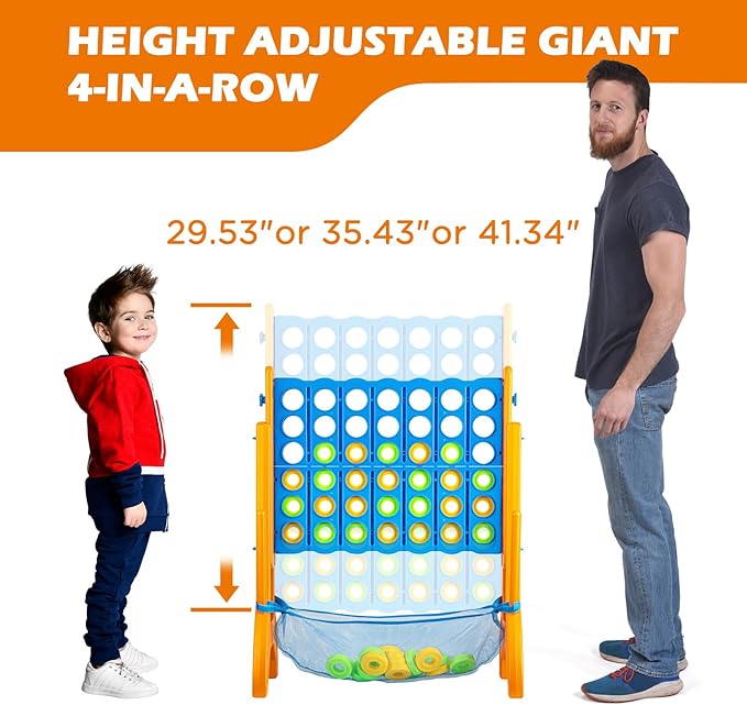 Ayeboovi Giant 4-in-A-Row, Jumbo Connect Game with Adjustable Height, Yard Game for Kids and Adults, 4-to-Score Family Game with Mesh Pocket
