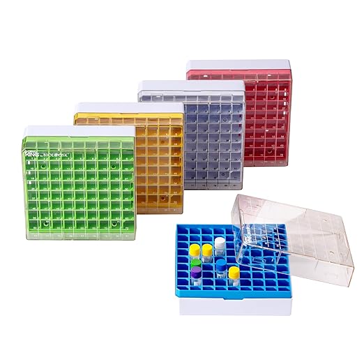 2in 81-Well PC Lab Freezer Box Cryo Boxes Cryogenic Storage Box, Assorted Colors Microtube Storage Box, 5 Pcs/Pack