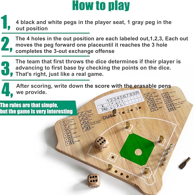 Baseball Board Game, Oak Made Leisure Game for All Ages Sport Wooden Adult Battle Table Game for Family Party Holiday Coffee Travel Time Gameboard (Model Y)