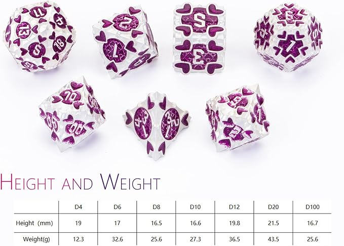 Metal D&D Dice Set 7pcs DND Dice Set with Beautiful Gift Box for Dungeons and Dragons MTR PRG Tabletop Games (Silver-Rose)