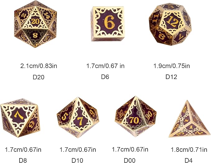 Cusdie 7-Piece Metal Frame Sharp Edges DND Dice Set with Metal Frame- Perfect for Tabletop RPGs Board Games Gifting and Collecting(Purple)