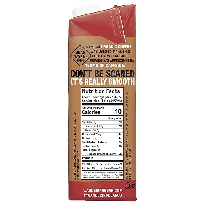 Wandering Bear Organic Cold Brew Coffee, Variety Pack, 32 fl oz (3pk - Vanilla, Caramel, Mocha) - Extra Strong, Bold, Smooth, Unsweetened, Shelf-Stable, Ready to Drink, Iced Cold Brewed Coffee Drinks