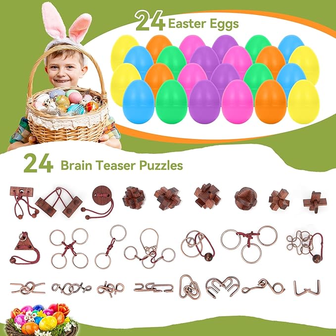 24 Pcs Brain Teaser Puzzles for Adults Teens - Wooden Puzzles 3D Puzzle Game Toys for Adults Teens - Metal Unlock Interlocking Puzzle Adult IQ Education Smart Toys